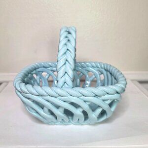 Grace Pantry Hand Woven Baby Blue Ceramic Lattice Basket
